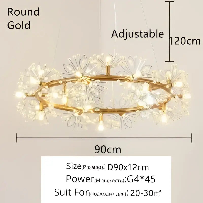 Gold-toned crystal bionic petals chandelier with flower accents and adjustable length for dining room decorbites crystal bionic
