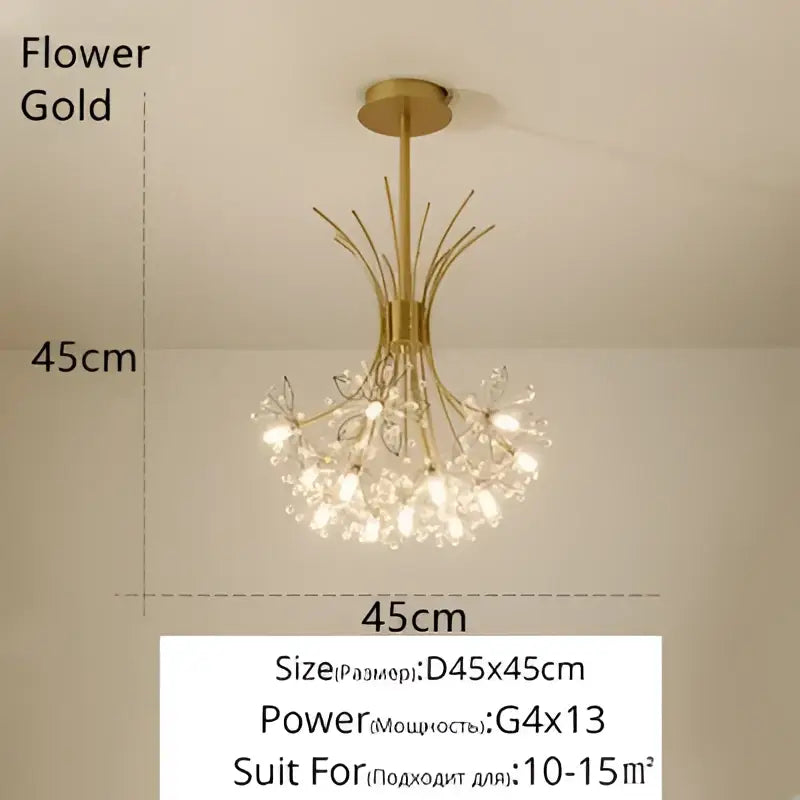 Gold-toned crystal bionic petals chandelier with delicate flower-like accents and slender stem for dining room decorbites crystal bionic