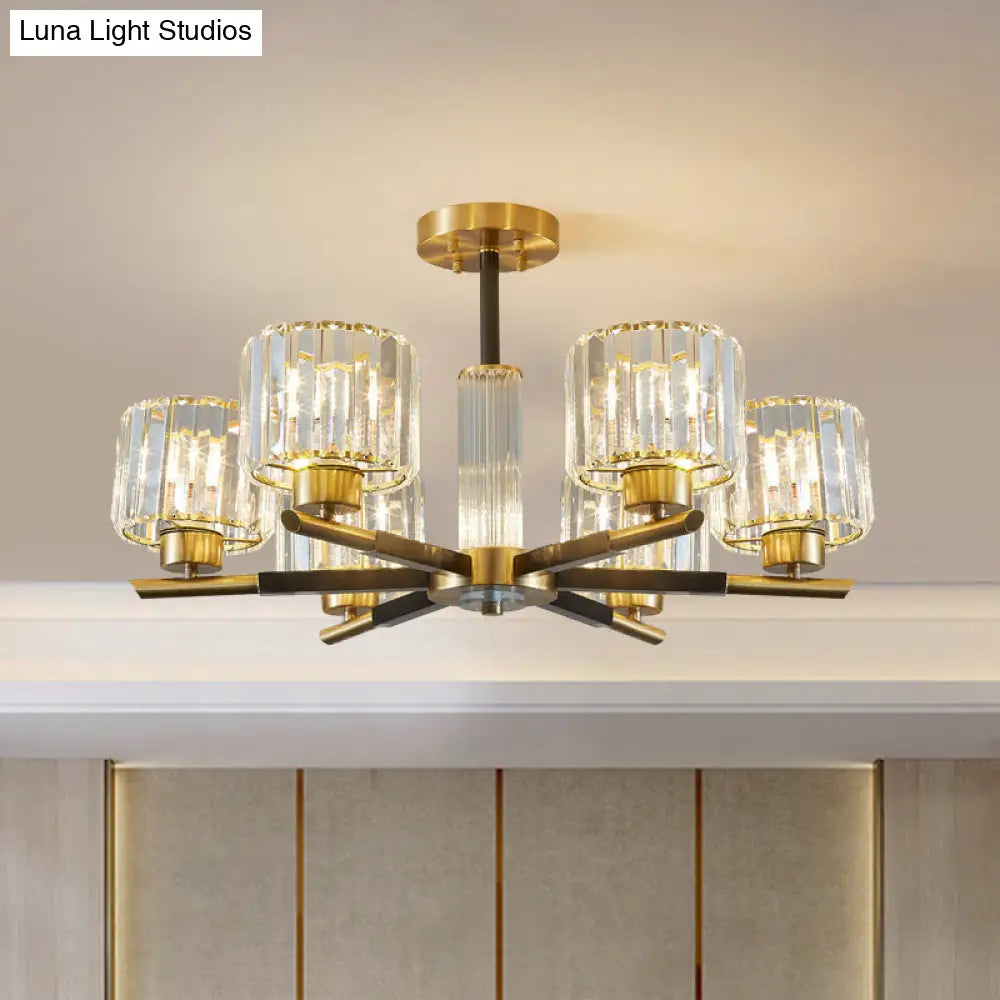 Lámpara de techo DecorBites™ Crystal Block con 3/6 luces cilíndricas semiempotradas en negro y dorado