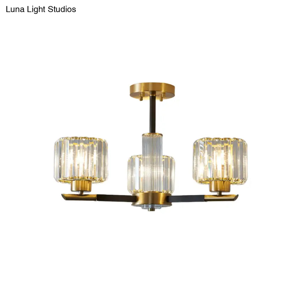 Lámpara de techo DecorBites™ Crystal Block con 3/6 luces cilíndricas semiempotradas en negro y dorado