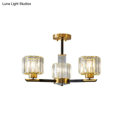 Lámpara de techo DecorBites™ Crystal Block con 3/6 luces cilíndricas semiempotradas en negro y dorado