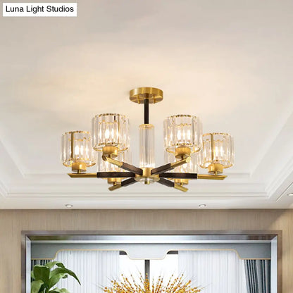 Lámpara de techo DecorBites™ Crystal Block con 3/6 luces cilíndricas semiempotradas en negro y dorado