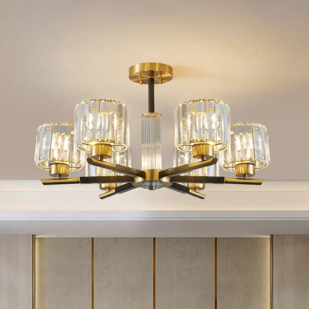 Lámpara de techo DecorBites™ Crystal Block con 3/6 luces cilíndricas semiempotradas en negro y dorado