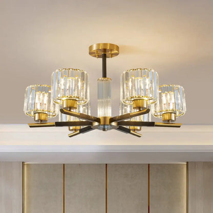 Lámpara de techo DecorBites™ Crystal Block con 3/6 luces cilíndricas semiempotradas en negro y dorado