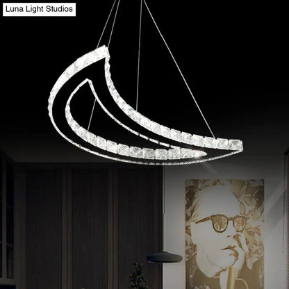 Crystal Block Crescent Ceiling Lamp: Simplicity Stainless-Steel LED Pendant Chandelier in Warm/White Light