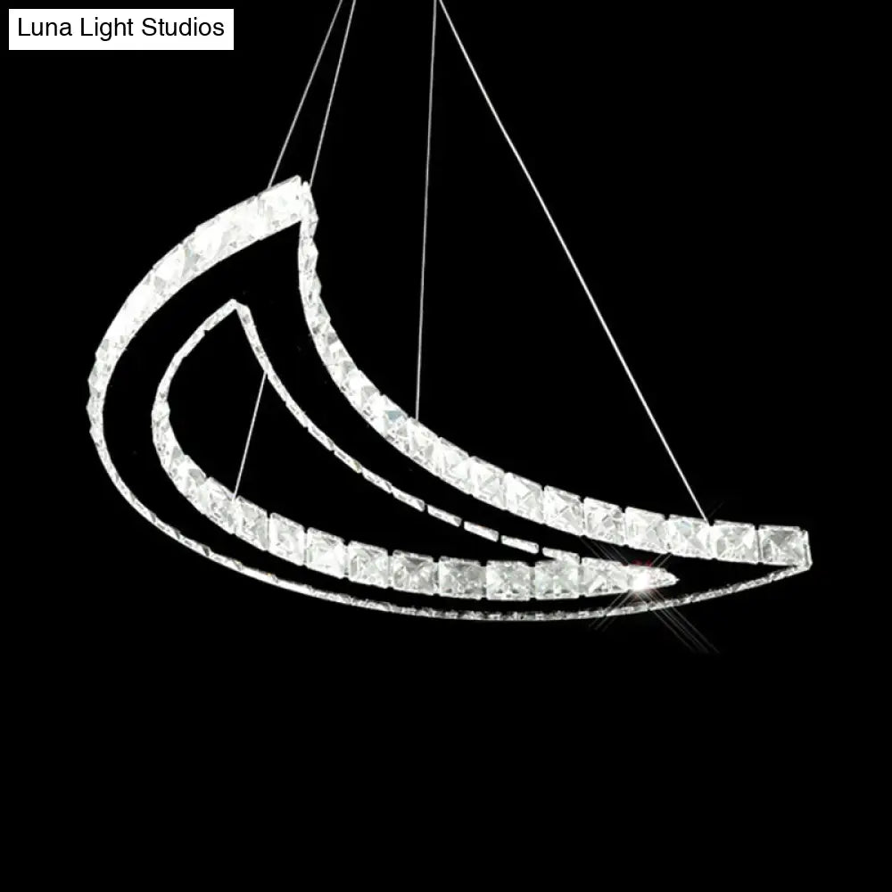 Crystal Block Crescent Ceiling Lamp: Simplicity Stainless-Steel LED Pendant Chandelier in Warm/White Light