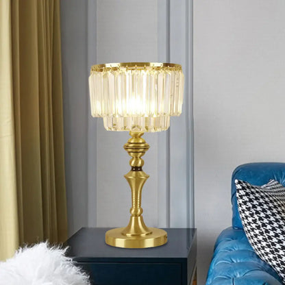 Crystal Block LED Nightstand Lamp - Elegant Brass Bedside Table Light