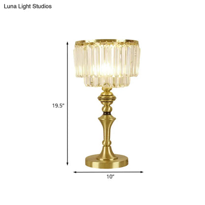 Crystal Block LED Nightstand Lamp - Elegant Brass Bedside Table Light