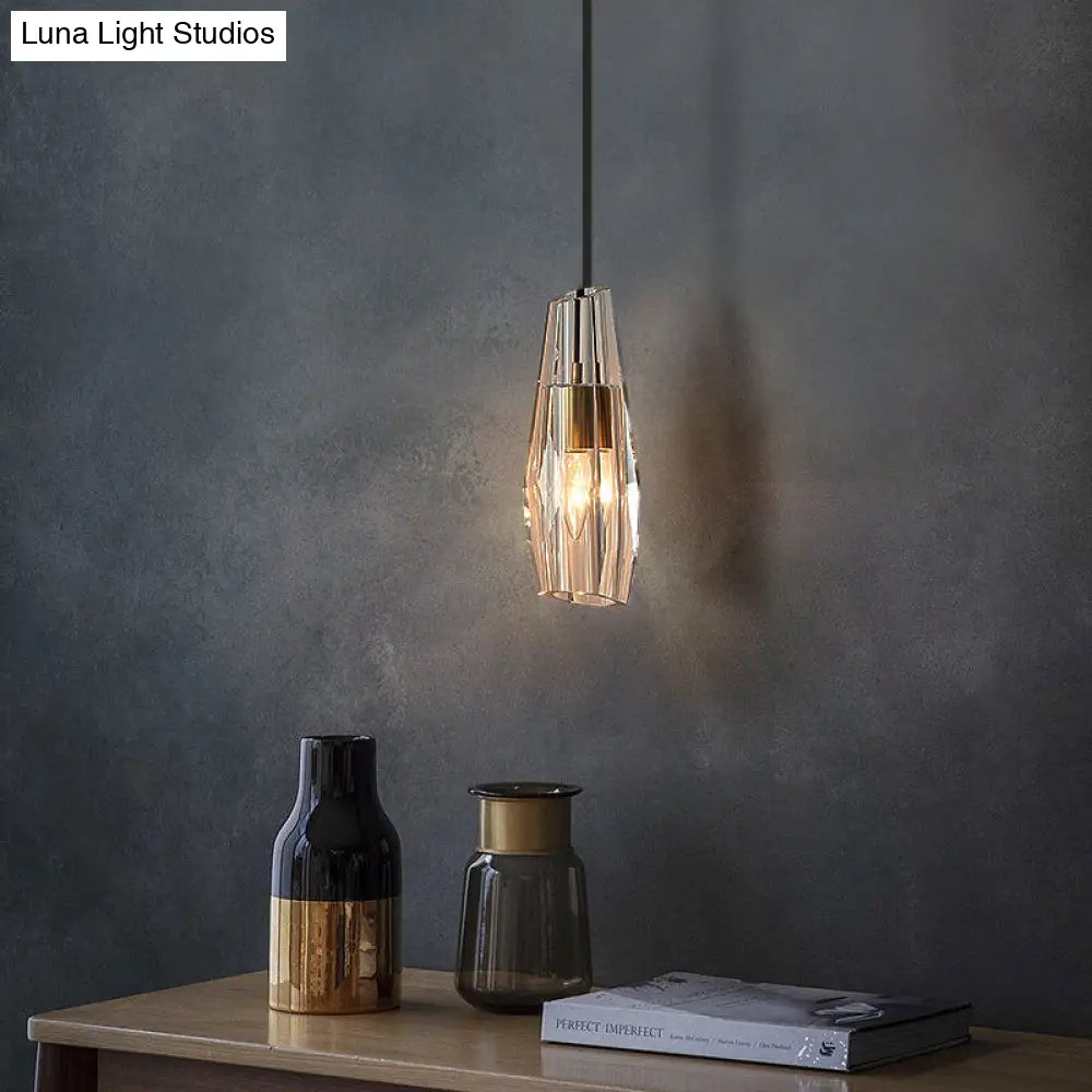 Crystal Block Pendant Light - Simplicity meets Elegance in this 1-Light Brass Ceiling Fixture