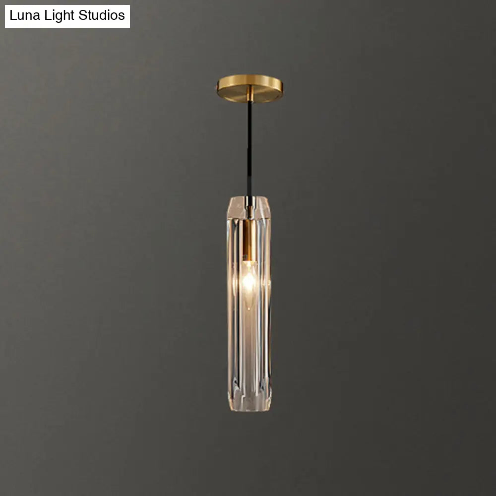 Crystal Block Pendant Light - Simplicity meets Elegance in this 1-Light Brass Ceiling Fixture