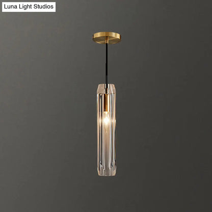 Crystal Block Pendant Light - Simplicity meets Elegance in this 1-Light Brass Ceiling Fixture