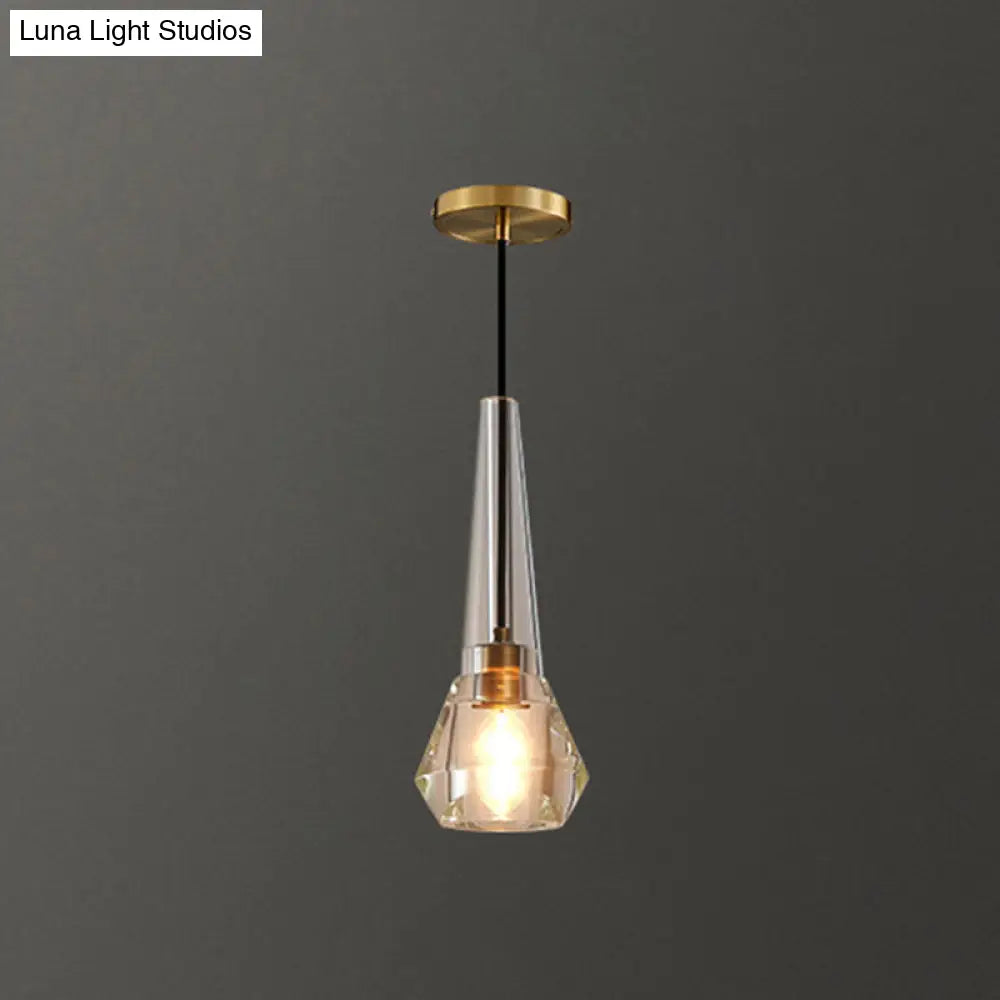 Crystal Block Pendant Light - Simplicity meets Elegance in this 1-Light Brass Ceiling Fixture