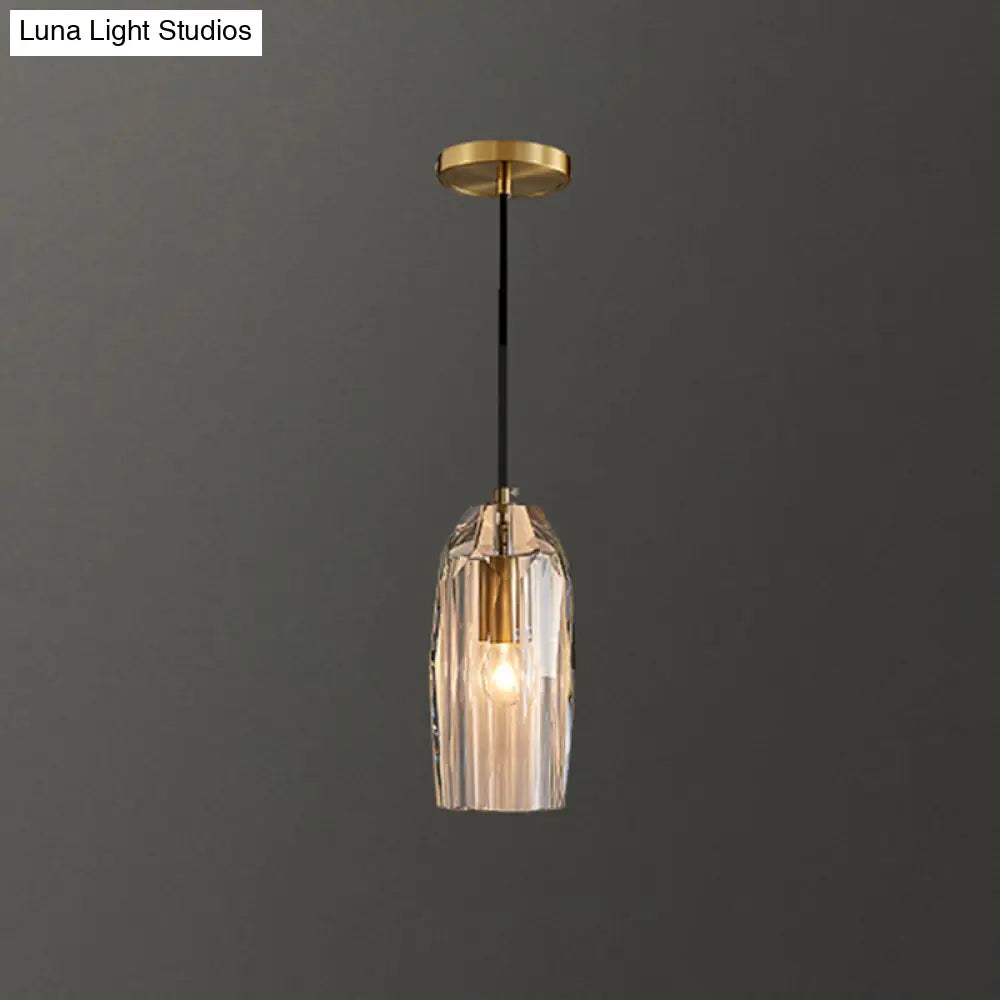 Crystal Block Pendant Light - Simplicity meets Elegance in this 1-Light Brass Ceiling Fixture