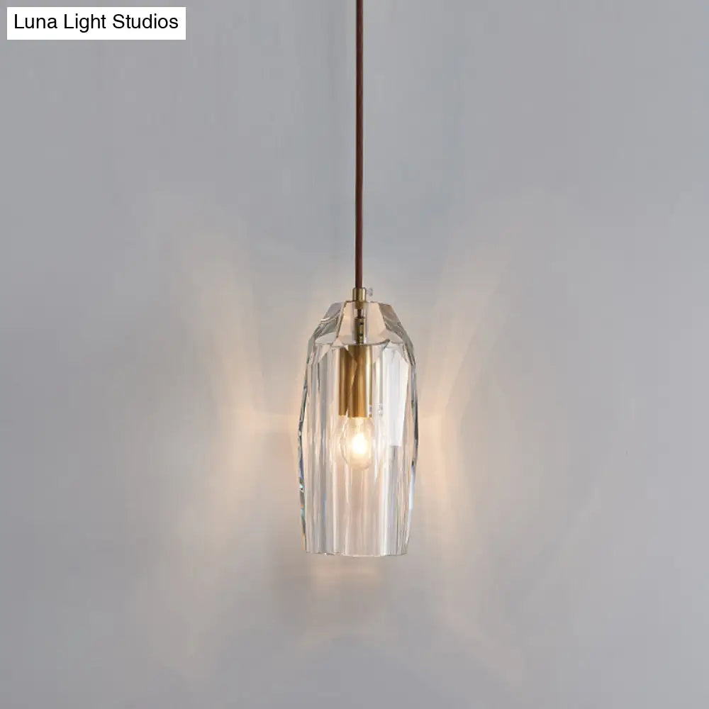 Crystal Block Pendant Light - Simplicity meets Elegance in this 1-Light Brass Ceiling Fixture