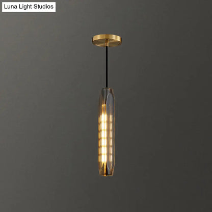 Crystal Block Pendant Light - Simplicity meets Elegance in this 1-Light Brass Ceiling Fixture