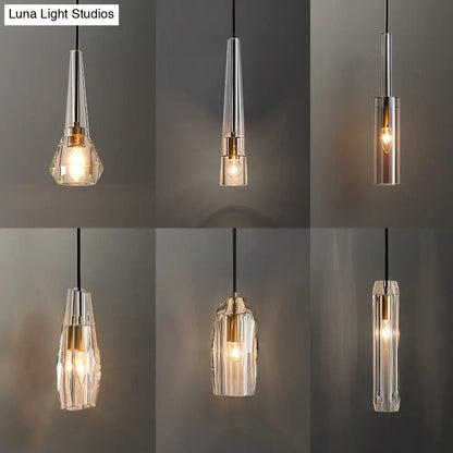 Crystal Block Pendant Light - Simplicity meets Elegance in this 1-Light Brass Ceiling Fixture