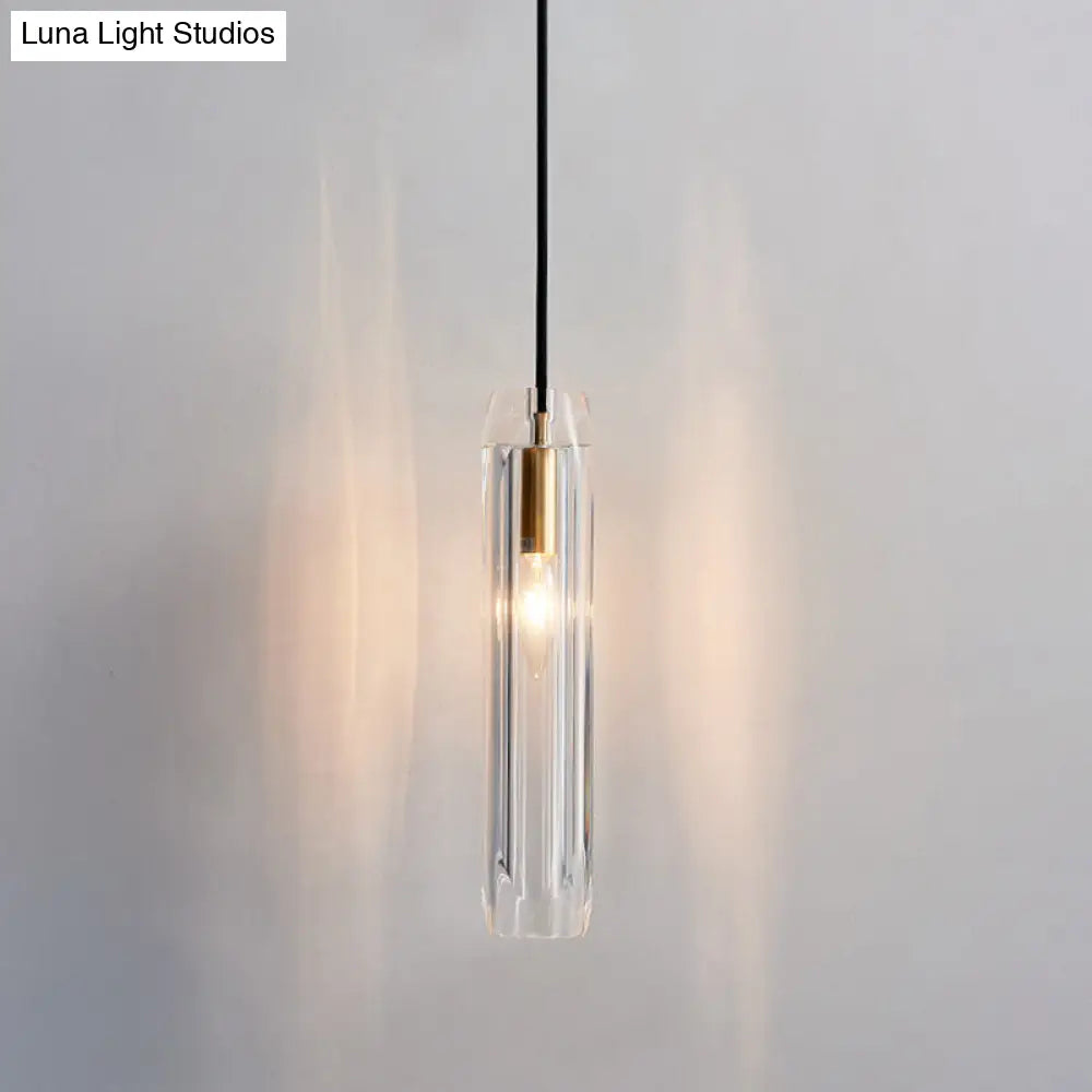 Crystal Block Pendant Light - Simplicity meets Elegance in this 1-Light Brass Ceiling Fixture