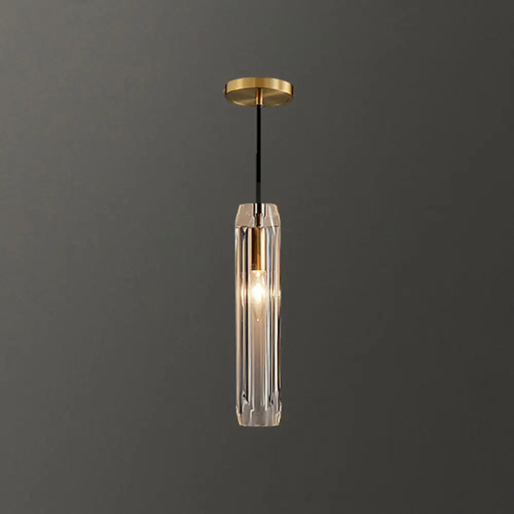 Crystal Block Pendant Light - Simplicity meets Elegance in this 1-Light Brass Ceiling Fixture