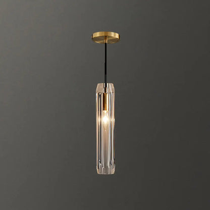 Crystal Block Pendant Light - Simplicity meets Elegance in this 1-Light Brass Ceiling Fixture