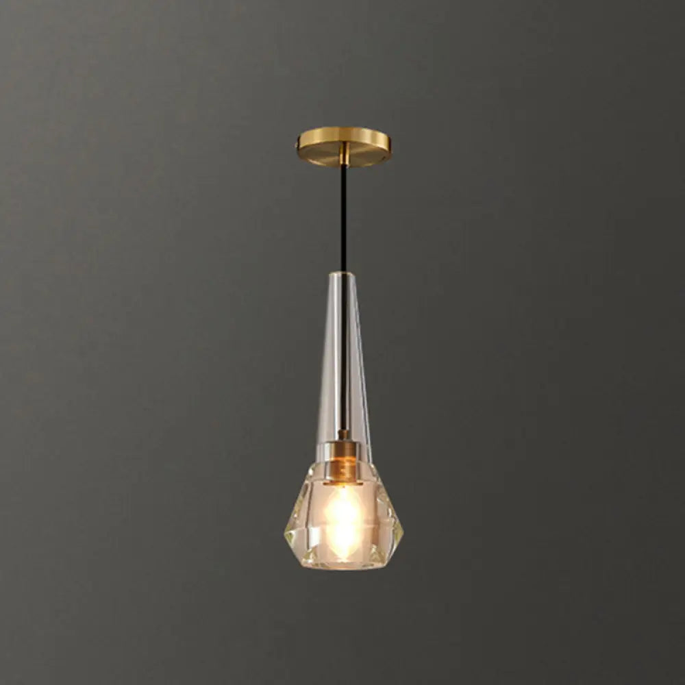 Crystal Block Pendant Light - Simplicity meets Elegance in this 1-Light Brass Ceiling Fixture