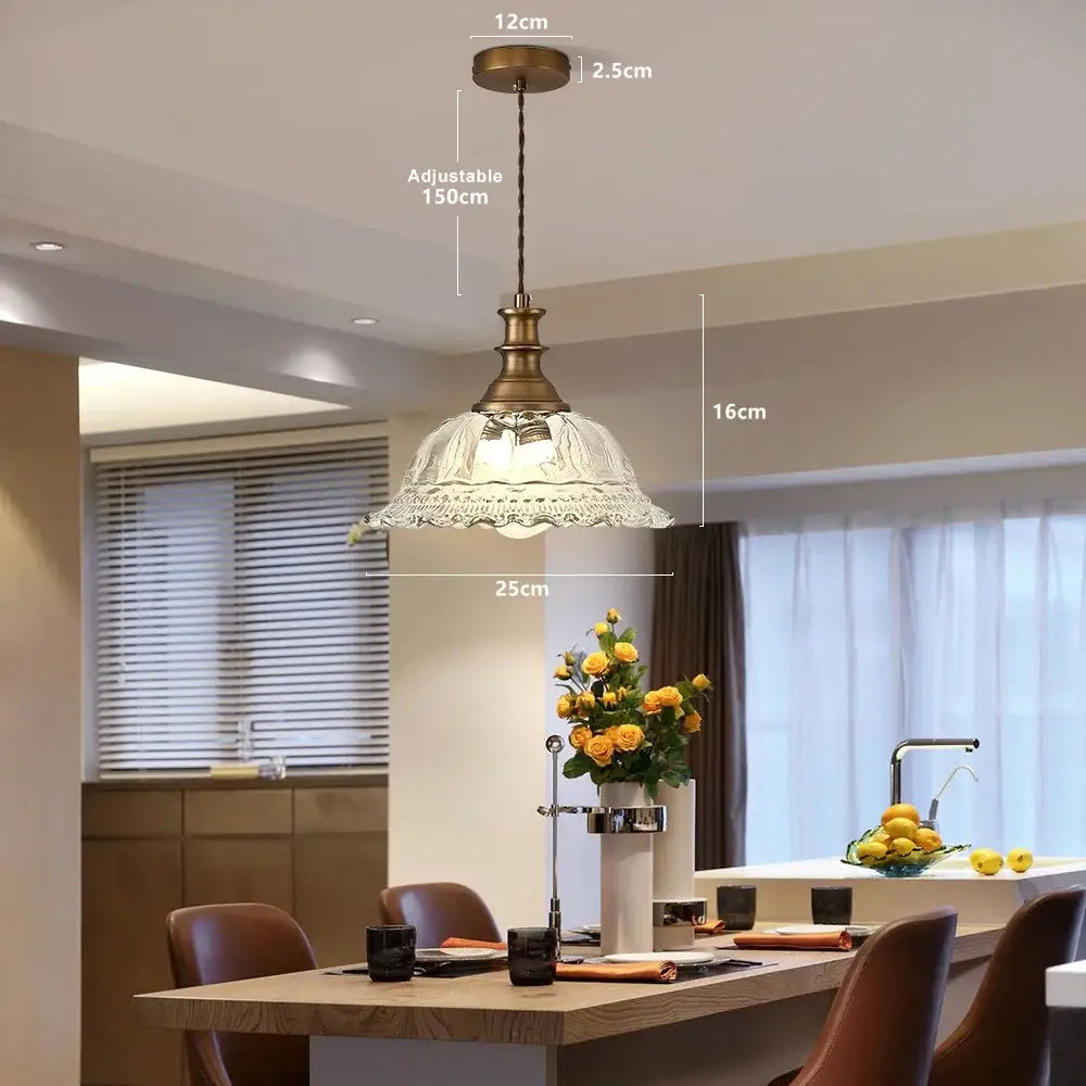 Crystal brass glass pendant chandelier featuring an antique brass finish and frosted lace-like glass shade for kitchen decorbites brass glass pendant