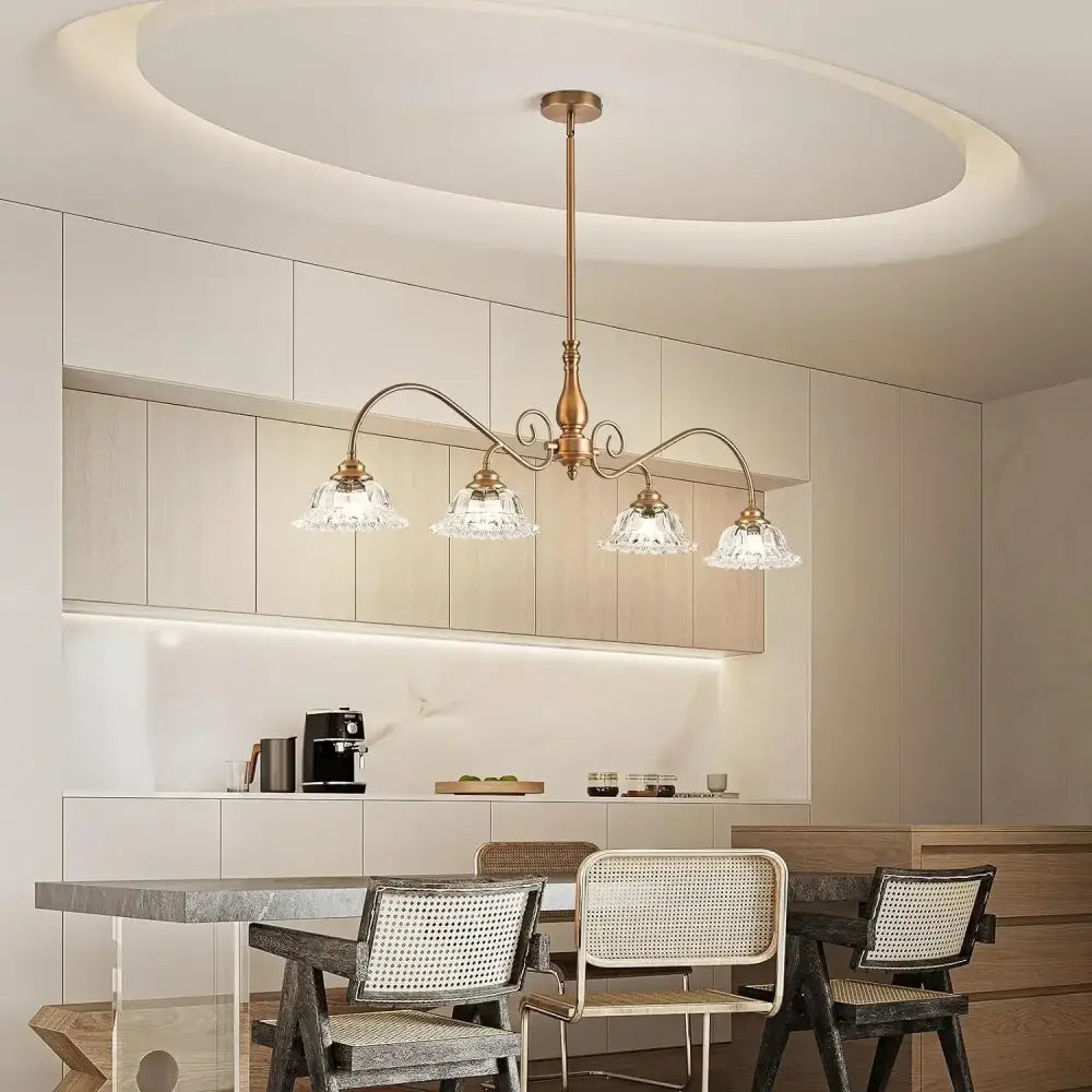 Antique brass glass pendant chandelier with four crystal shades ideal for kitchen decorbites brass glass pendant