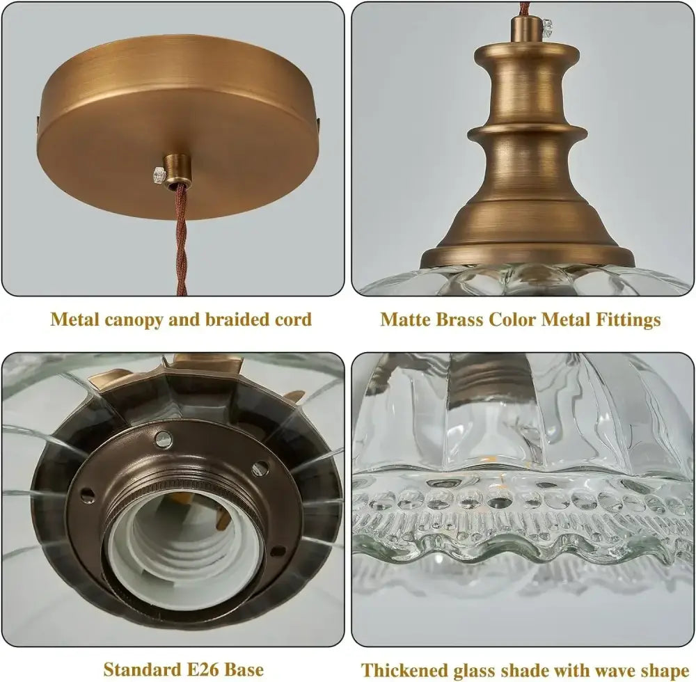 Matte brass crystal brass glass pendant chandelier with thickened wave-shaped glass shade for kitchen decorbites brass glass