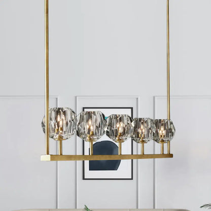 Lámpara de techo colgante moderna DecorBites™ Crystal Brass Island Light con 5 bombillas biseladas
