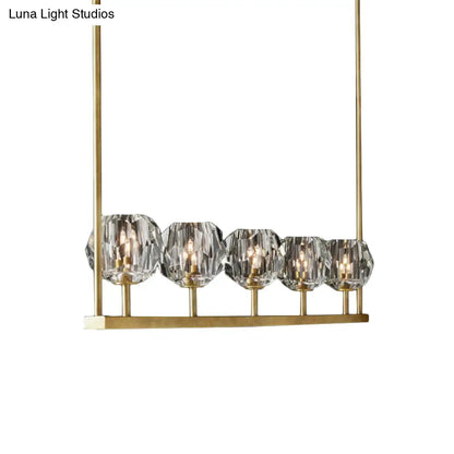 Lámpara de techo colgante moderna DecorBites™ Crystal Brass Island Light con 5 bombillas biseladas