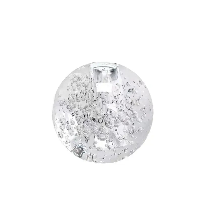 Clear glass crystal bubble ball vase with central opening holding yellow artificial flowers for desk decorbites decor