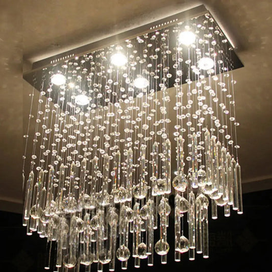 DecorBites™ Crystal Cascade Flush Light Simple 6-Light Nickel Fixture - Perfect for Restaurants