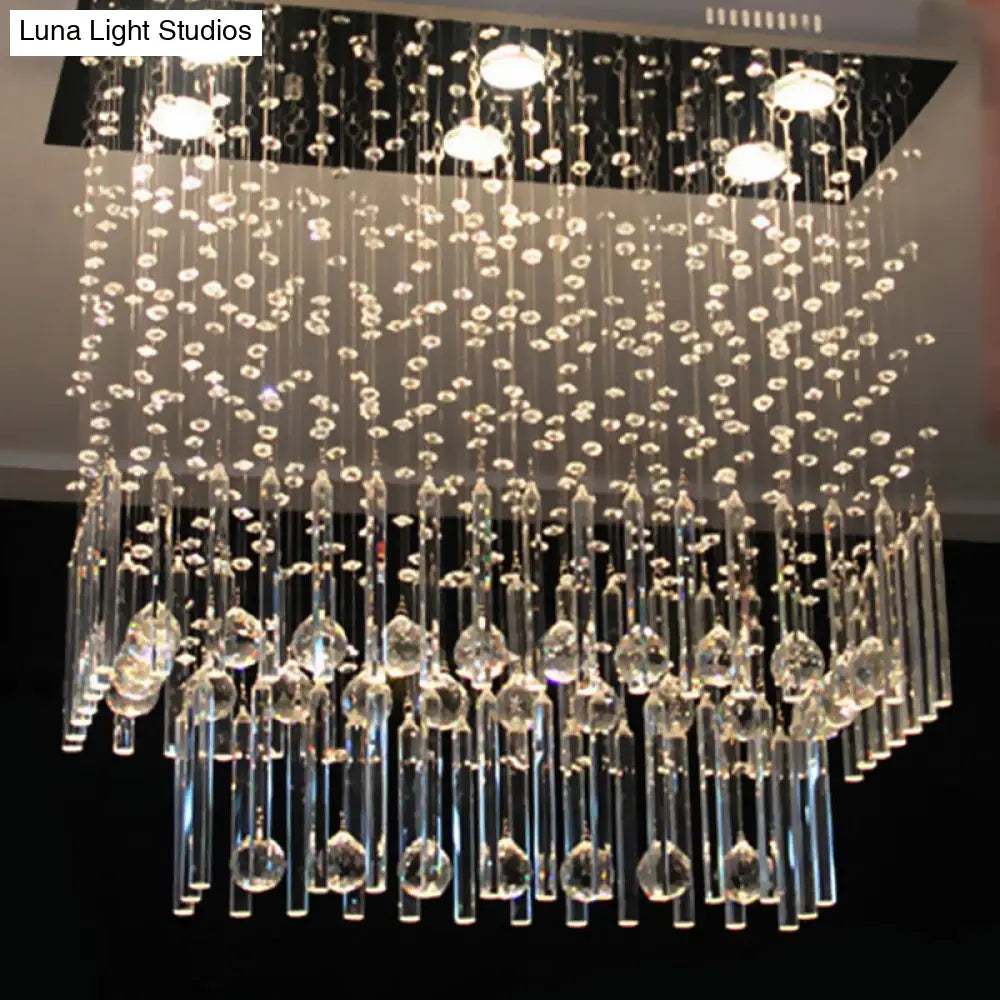 DecorBites™ Crystal Cascade Flush Light Simple 6-Light Nickel Fixture - Perfect for Restaurants