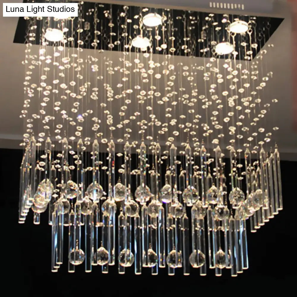 DecorBites™ Crystal Cascade Flush Light Simple 6-Light Nickel Fixture - Perfect for Restaurants