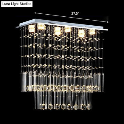 DecorBites™ Crystal Cascade Flush Light Simple 6-Light Nickel Fixture - Perfect for Restaurants