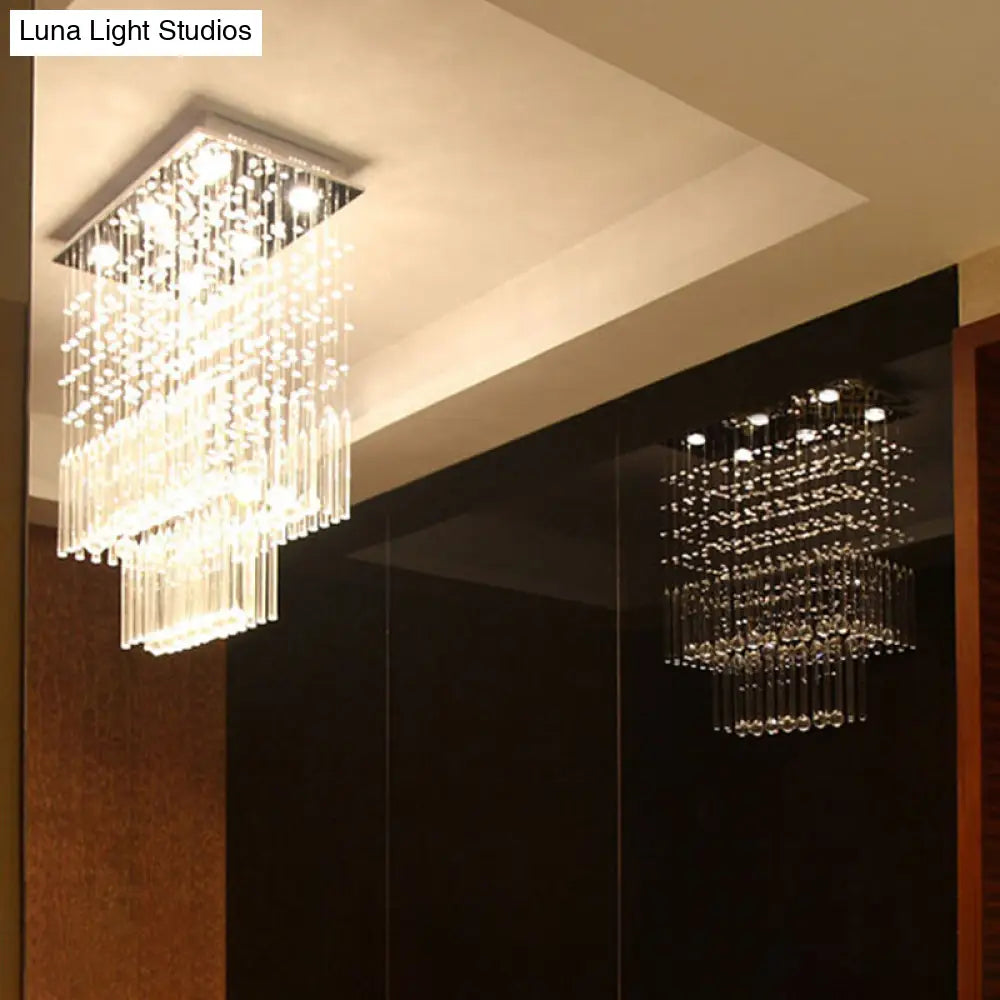 DecorBites™ Crystal Cascade Flush Light Simple 6-Light Nickel Fixture - Perfect for Restaurants