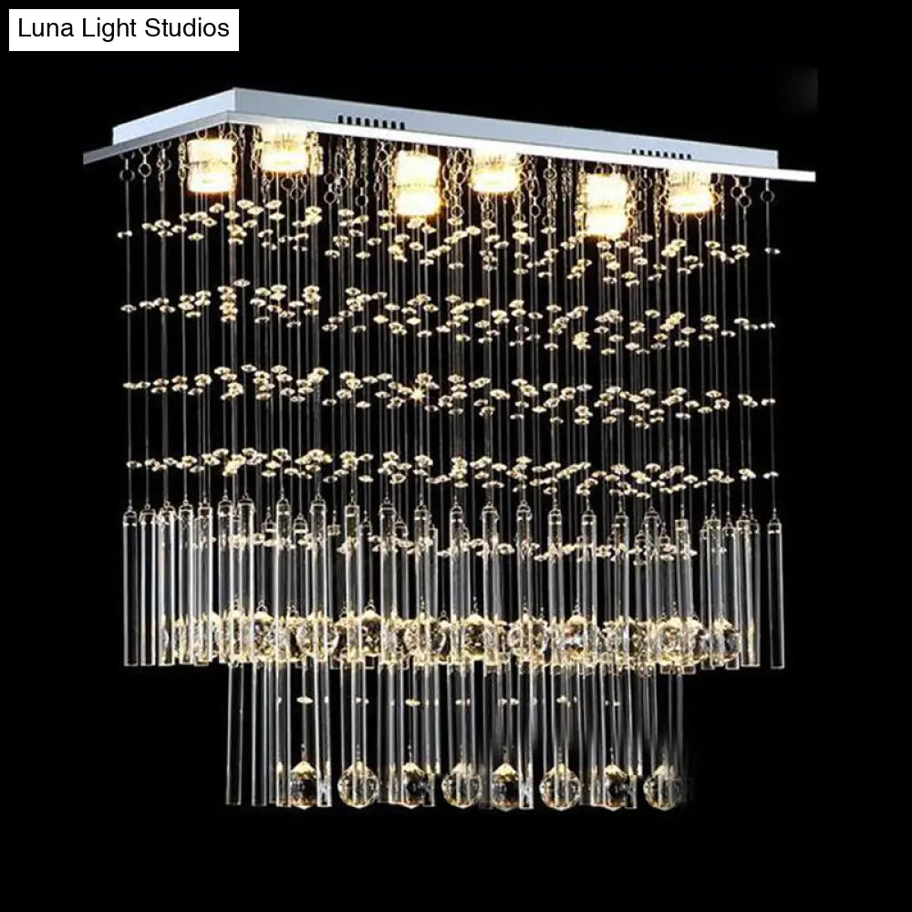 DecorBites™ Crystal Cascade Flush Light Simple 6-Light Nickel Fixture - Perfect for Restaurants