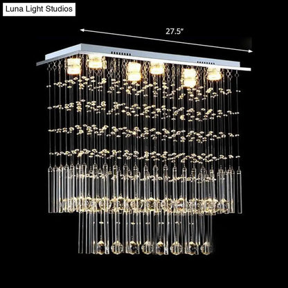DecorBites™ Crystal Cascade Flush Light Simple 6-Light Nickel Fixture - Perfect for Restaurants