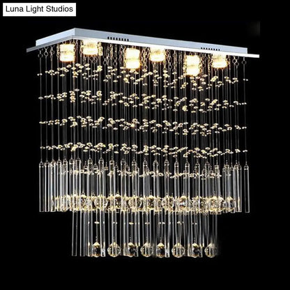 DecorBites™ Crystal Cascade Flush Light Simple 6-Light Nickel Fixture - Perfect for Restaurants