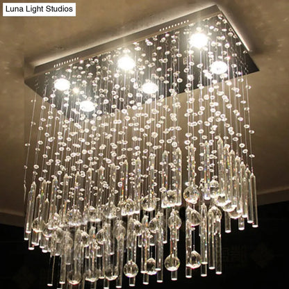 DecorBites™ Crystal Cascade Flush Light Simple 6-Light Nickel Fixture - Perfect for Restaurants