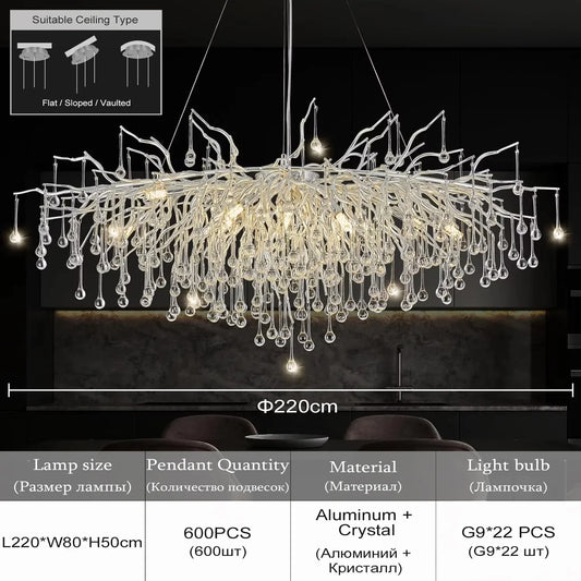 Crystal Chandelier for Living Room Bedroom - Long 220cm / black color / white light 6000k - Chandelier