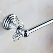 Chrome finished towel bar with faceted crystal accent and decorative spherical knob decorbites crystal chrome towel