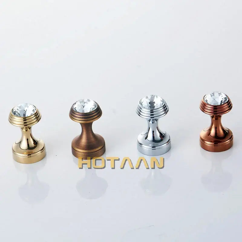 Four decorative crystal chrome wall hooks with faceted gemstones set in gold and antique brass decorbites crystal chrome bases