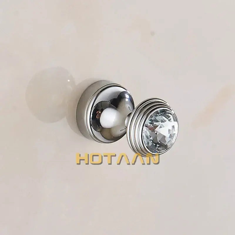 Shiny chrome finished crystal chrome wall hook with clear faceted crystal accent for decorbites bathroom decor