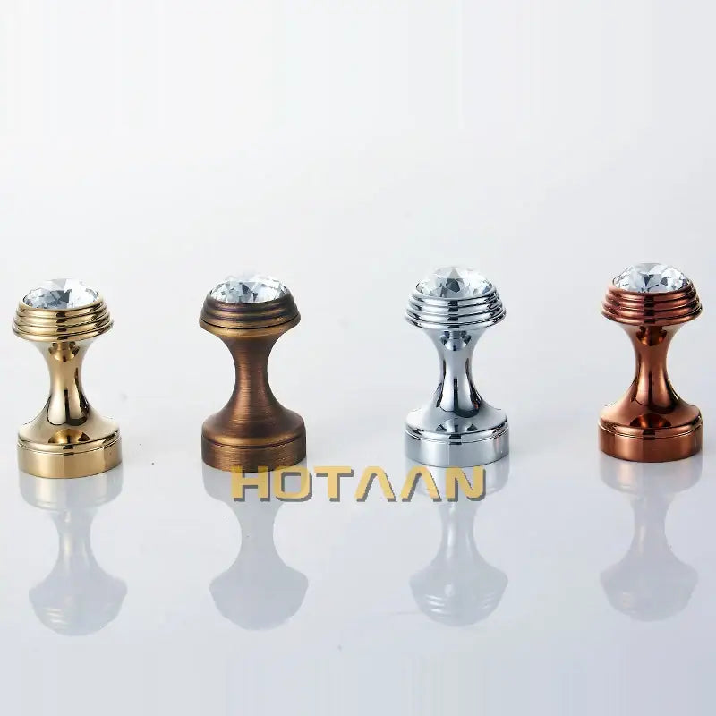 Four metallic door knobs with crystal tops in gold bronze silver and copper finishes for decorbites crystal chrome wall hooks
