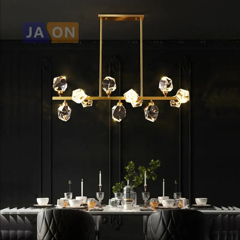 Gold-toned decorbites crystal copper chandelier lighting with faceted crystal pendants for gold and black dining room decor
