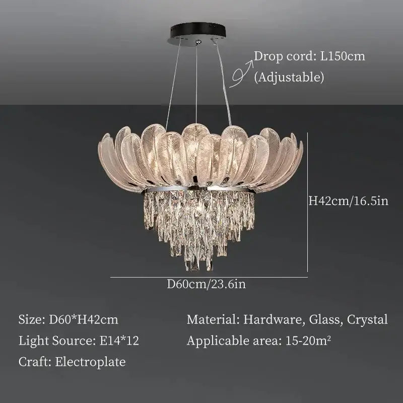 Elegant champagne-colored decorbites crystal crown chandelier with tiered glass and crystal droplets for living room decor