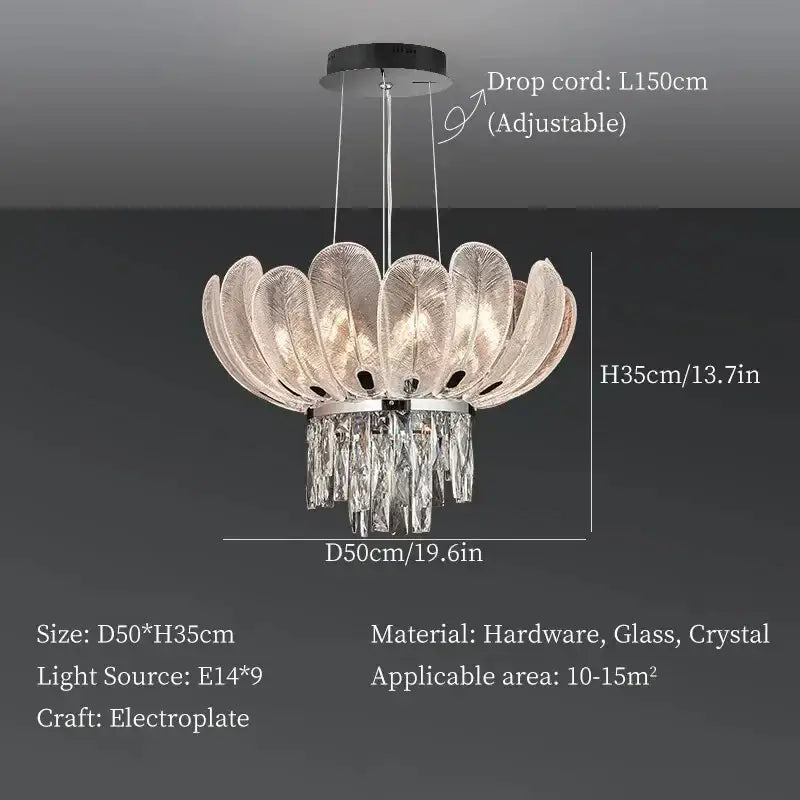 Elegant silver-toned decorbites crystal crown chandelier with tiered petal-shaped glass and crystal accents for living room decor