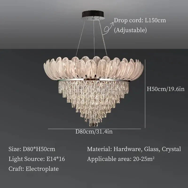 Elegant decorbites crystal crown chandelier with tiered translucent glass petals and clear crystals for living room decor