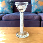 Clear crystal candle holder with faceted tapered top and base filled with white beads decorbites crystal diamond glass decor