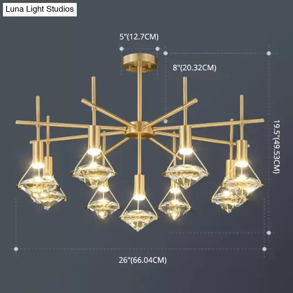 مصباح معلق على شكل جزيرة كريستالية من DecorBites™ مزود بإضاءة LED ولمسة نهائية ذهبية عصرية